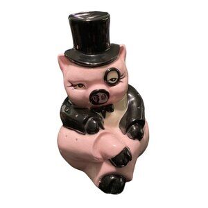 Vallona Starr 260 Pig Figurine With Top Hat & Monocle Vintage Ceramic Collectibl